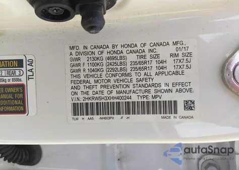 2017 Honda Cr-V Lx from USA, damaged, VIN 2HKRW5H3XHH400244